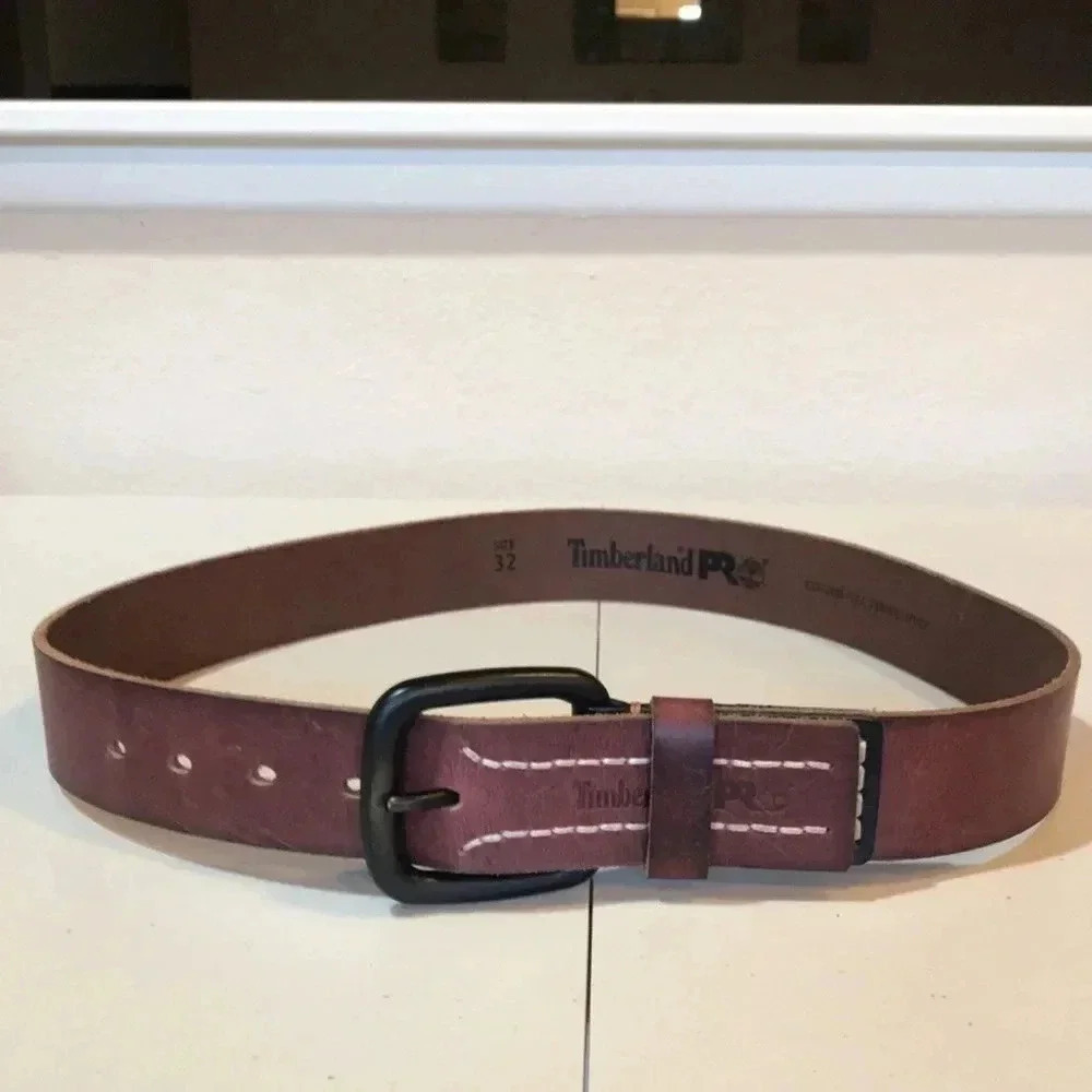 Timberland Pro Brown Genuine Full Grain Leather Belt with Black Buckle Size 32